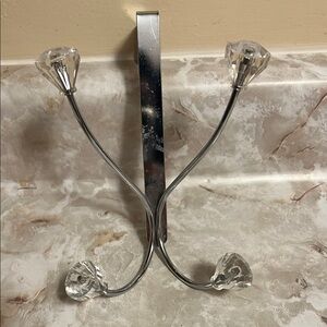 Silver finish Chrome and Crystal Over-the-Door 4-prong dazzling crystal knobs